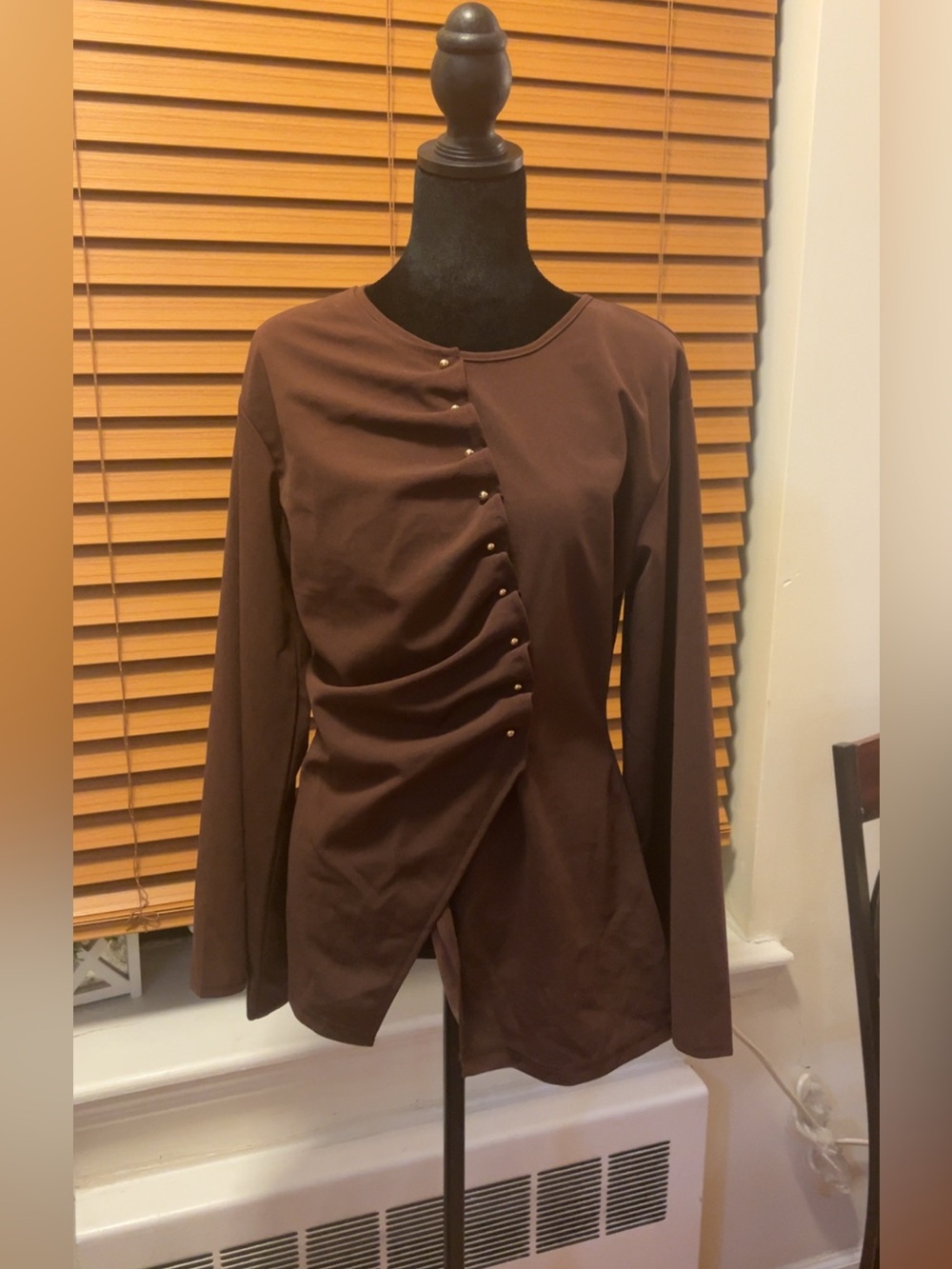Brown Long Sleeve Asymmetric button Detail Top size L BNWOT